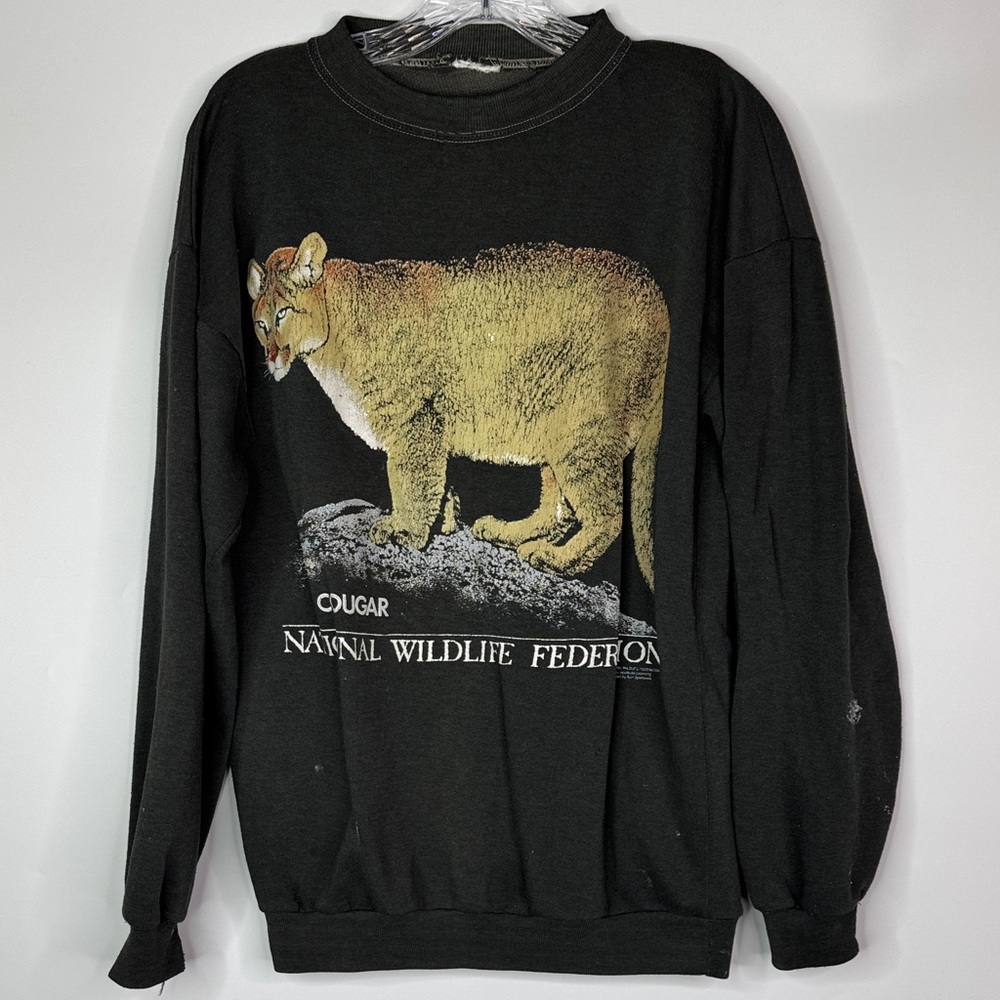 Vintage National Wildlife Federation Cougar Black Sweatshirt Grunge Large